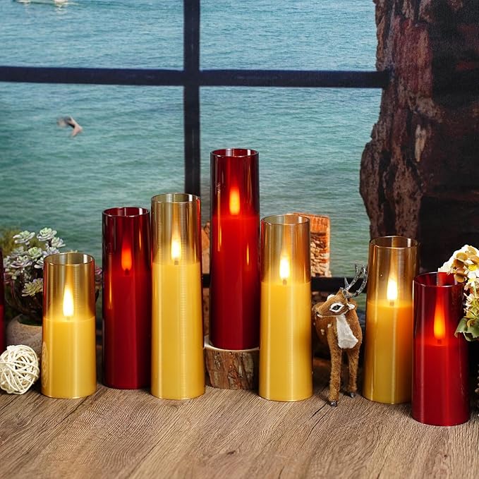 Flameless LED Candles, Upgraded Realistic Flickering Flame Battery Operated Candles with Remote Timer, Acrylic Electric Set of 5 for Romantic Ambiance and Home Decoration(Red)