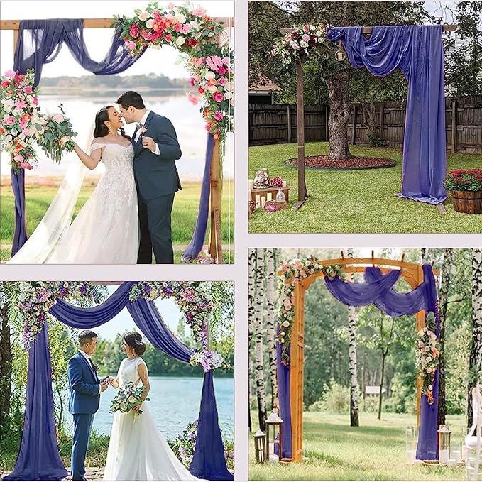 Wedding Arch Draping Fabric, 1 Panel 6 Yards Wedding Backdrop Curtains for Ceremony Navy Blue Sheer Fabric Curtains for Party Ceremony Arch Stage Decorations(1 Panel), Navy Blue