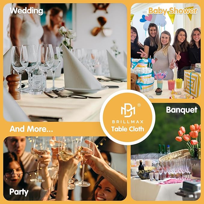 BRILLMAX 4 Pack Beige Tablecloths for 8 Foot Rectangle Tables 90 x 156 Inch - 8ft Rectangular Bulk Linen Polyester Fabric Washable Cloth Cover for Wedding Reception Banquet Birthday Party