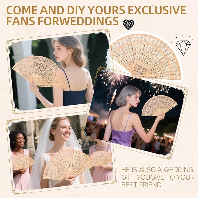 200pcs Personalized Wedding Fans for Guests - Custom Wooden Hand Fans with Names/Dates - Bulk Wedding Favors for Bridal Shower, Baby Shower & Parties (Wood, 200pcs)