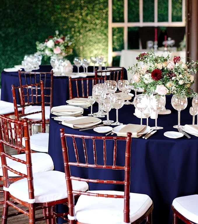 6 Packs Satin Tablecloth 120 Inch Navy Blue Round Table Cloth Silk Tablecloth Smooth Fabric Overlay Satin Table Cover Decoration for Wedding Party Banquet Events
