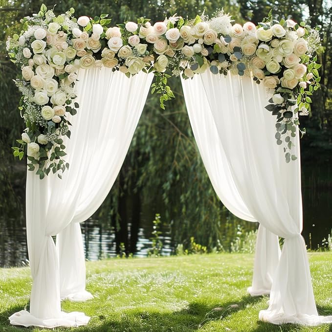 Wokceer Ivory Wedding Arch Draping Fabric Backdrop 4 Panels 28.7" X 20FT Sheer Drapes Fabric for Wedding Arbor Ceremony Party