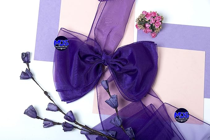 MDS Pack of 25 PCS Organza Chair Sashes Wider Dining Chair Bows Ribbon Tie Back for Wedding Party Birthday Bridal Shower Reception Event Banquet Home Chair Cover Decoration - Purple