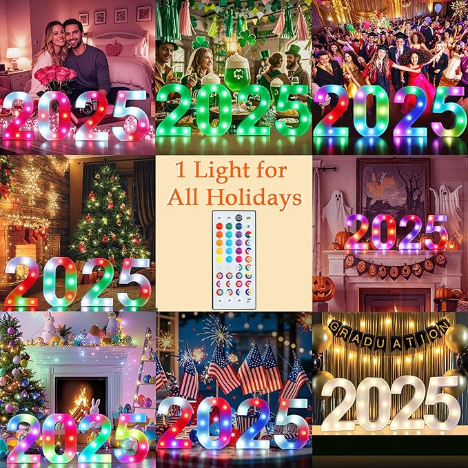 Pooqla Colorful Light Up Numbers, 35 Colors LED Marquee Number Lights for 2nd Birthday Decorations with Remote, RGB Lighted Numbers Gift for Girls Boys Party Night Light Wedding Home Decor, Number 2