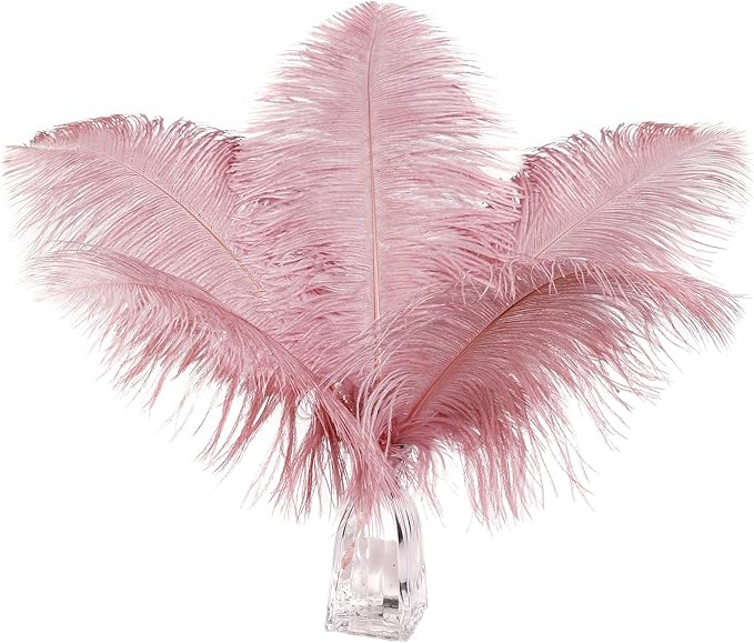 12pcs Natural Lotus Pink Ostrich Feathers 12-14inch (30-35cm) for Wedding Party Centerpieces,Flower Arrangement and Home Decoration.