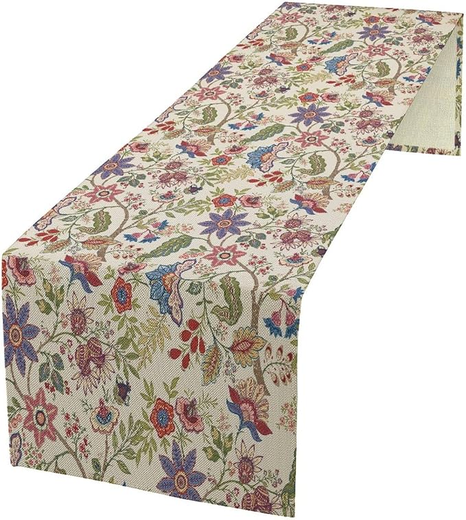 Spring Floral Table Runner, Boho Floral Pattern Natural Plant Table Decoration for Home Kitchen Restaurant Holiday Party,13in(33cm) W * 60in(152cm) L