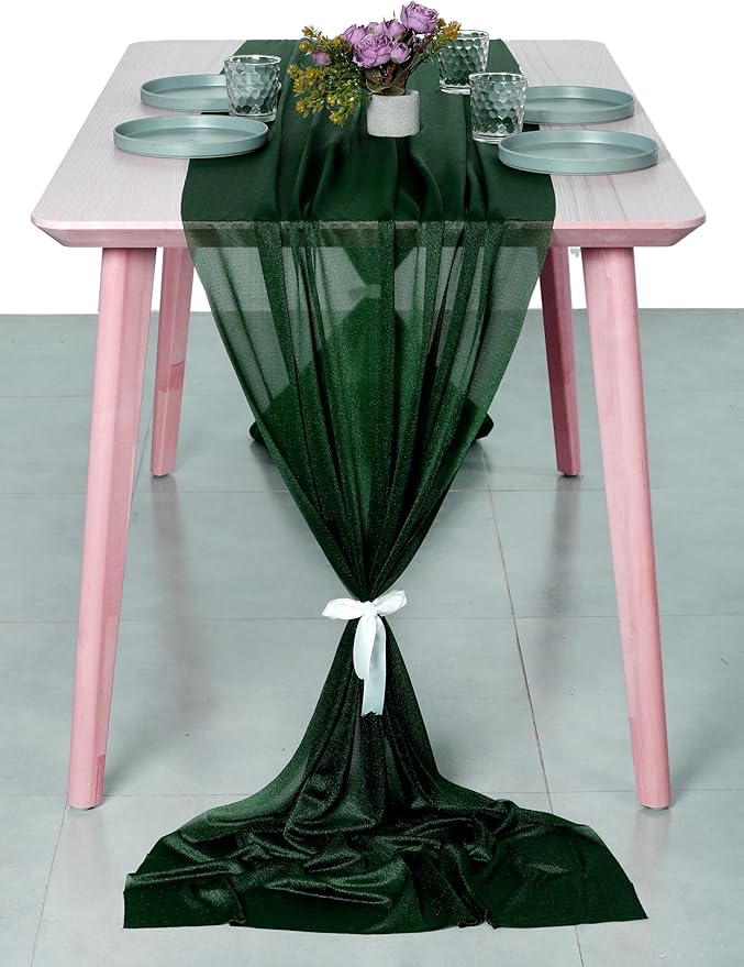 MDS Halloween Chiffon Table Runner - 12 Pack, 29 x 170 Inches, 14ft Each - Sheer Spooky Table Runners for Haunted House Parties, Trick-or-Treat Tables, Witchy Décor, Wedding & Events - Hunter Green