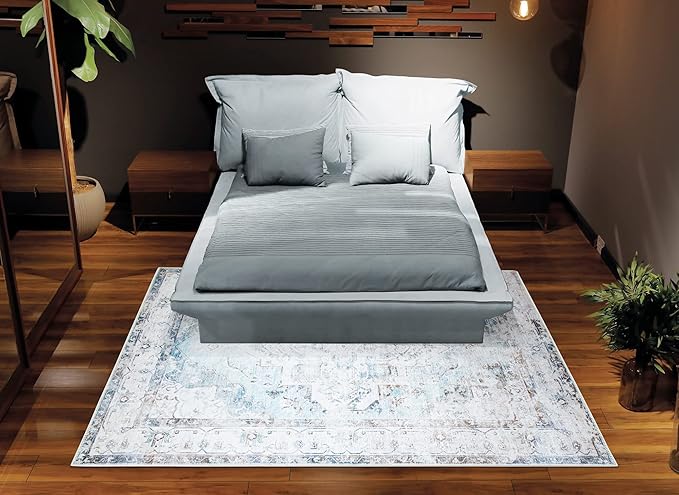 Bloom Rugs Washable Non-Slip 9' x 12' Rug - Beige/Blue Traditional Area Rug for Living Room, Bedroom, Dining Room, and Kitchen - Exact Size: 9' x 12'