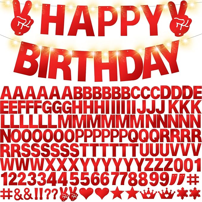 167Pcs DIY Glitter Customizable Banner Kit Custom Banner Happy Birthday DIY Letter Banners Happy New Year Personalized Banners Christmas Baby Shower Birthday Party Decorations Supplies(Shiny Red)