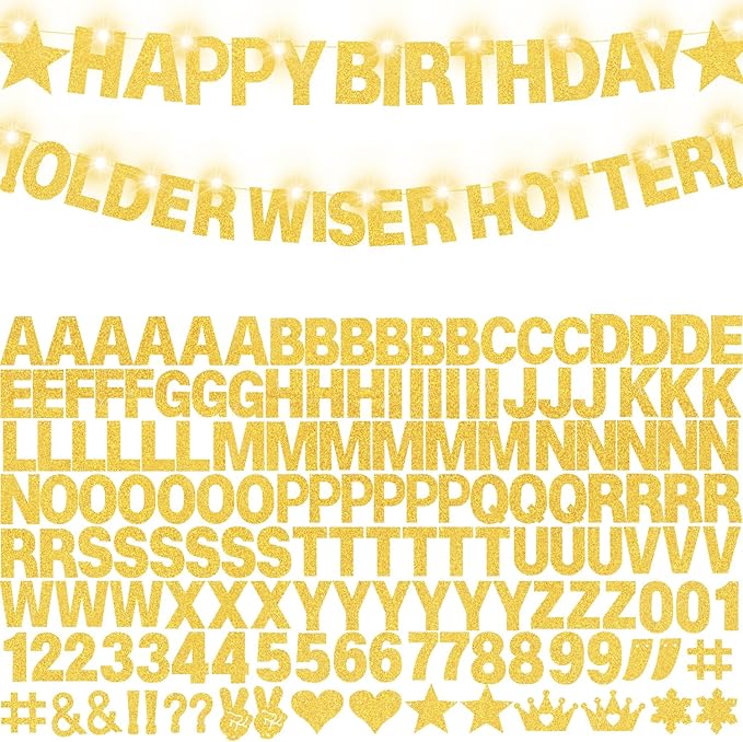 167Pcs DIY Glitter Customizable Banner Kit Custom Banner Happy Birthday Personalized Letter Banners Decor for Christmas Baby Shower Birthday Party Decorations Supplies(Glitter Gold)