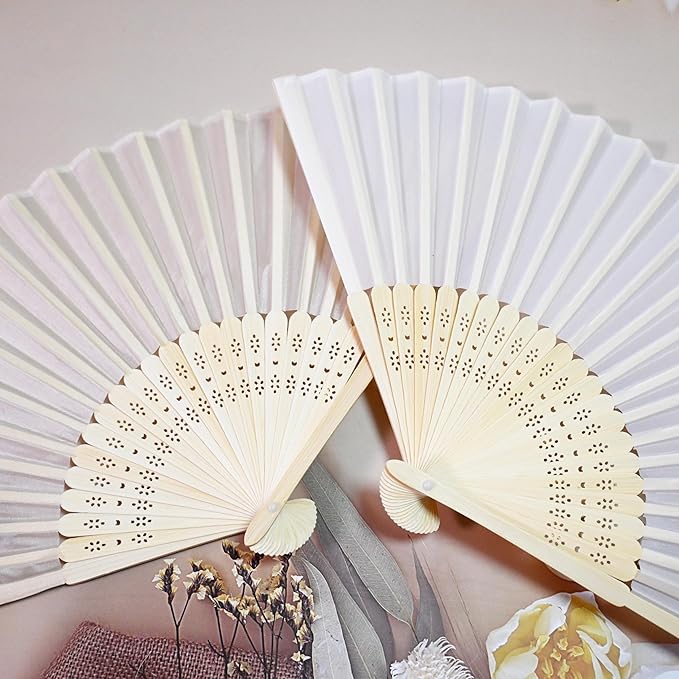 Personalized Engraved 40 Pcs White Silk Fans, Folding Hand Fans, Wedding Party Favors, Bridal Shower Dancing Props, Gifts, Birthday Party Supplies
