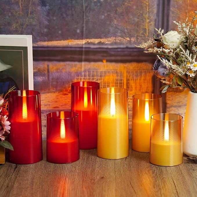 Flameless LED Candles, Upgraded Realistic Flickering Flame Pillar Battery Operated Candles with Remote Timer, Acrylic Electric Set of 3 for Home Decoration and Holiday Celebrations(Red)