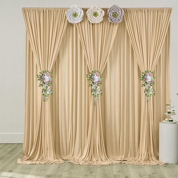 40x8 ft Thick Beige Backdrop Curtain for Wedding Parties, 8 Panels 5x8 ft Wrinkle Free Polyester Beige Photo Backdrop Drapes for Birthday Party Home Decoration Supplies