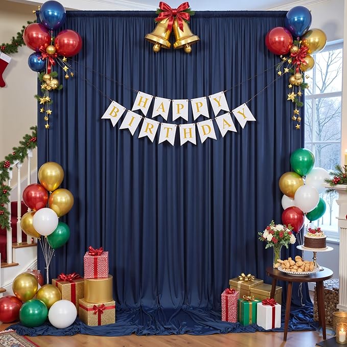 50×12ft Navy Blue Wrinkle Free Backdrop Curtain for Wedding Parties, 10 Panels 5×12ft Long Soft Silky Polyester Backdrop Drapes Photo Back Drop Curtains for Birthday Photography Background Cloth