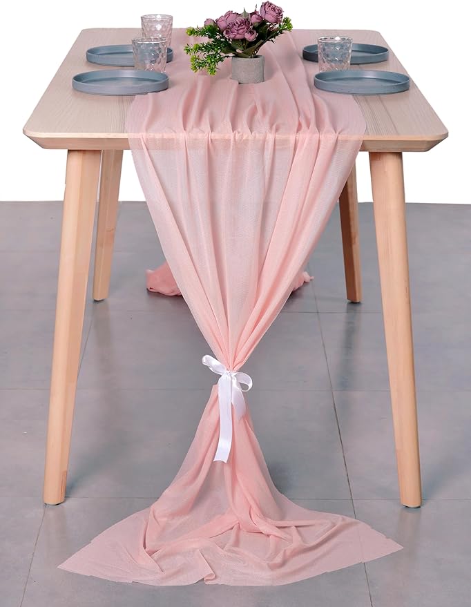 MDS Halloween Chiffon Table Runner - 1 Pack, 29 x 170 Inches, 14ft Each - Sheer Spooky Table Runners for Haunted House Parties, Trick-or-Treat Tables, Witchy Décor, Wedding & Events - Dusty Rose