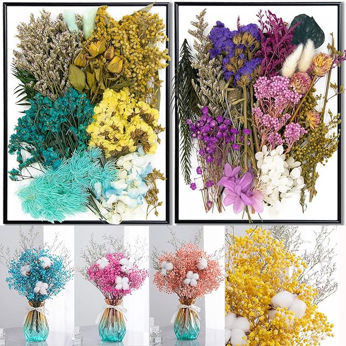 Vignee Real Dried Pressed Leaf Flowers-Multiple Colorful Pressed Flowers Daisies for Craft Resin Jewelry Making Art Craft DIY(Red)