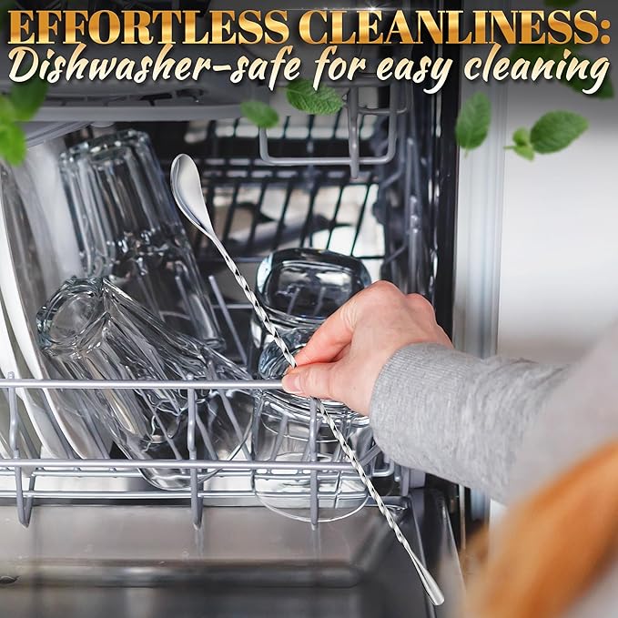 8 Pcs Bar Spoon Cocktail Mixing Spoon โ 12'' Stainless Steel Cocktail Stirrers for Drinks, Polished Surface, Easy to Clean โ Useful Bar Spoons for Professional and Home | Caviar Spoons