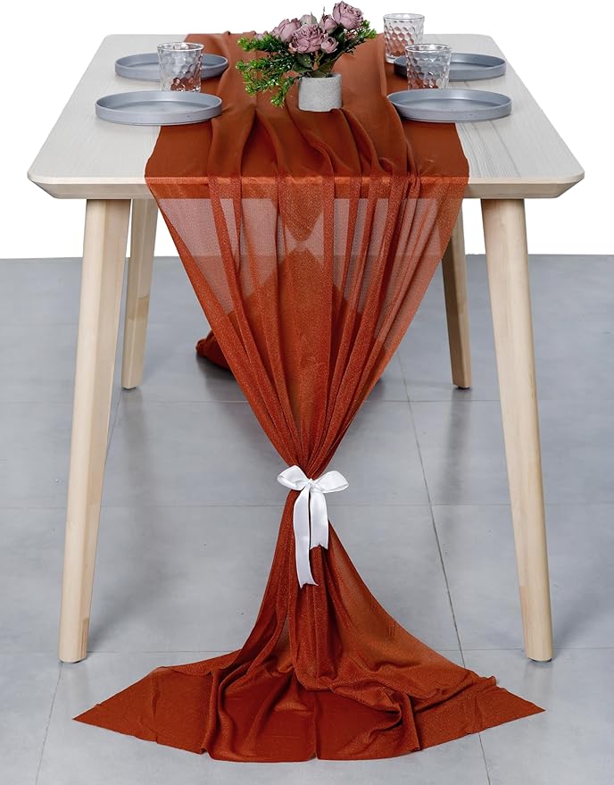 MDS Halloween Chiffon Table Runner - 25 Pack, 29 x 170 Inches, 14ft Each - Sheer Spooky Table Runners for Haunted House Parties, Trick-or-Treat Tables, Witchy Décor, Wedding & Events - Terracotta