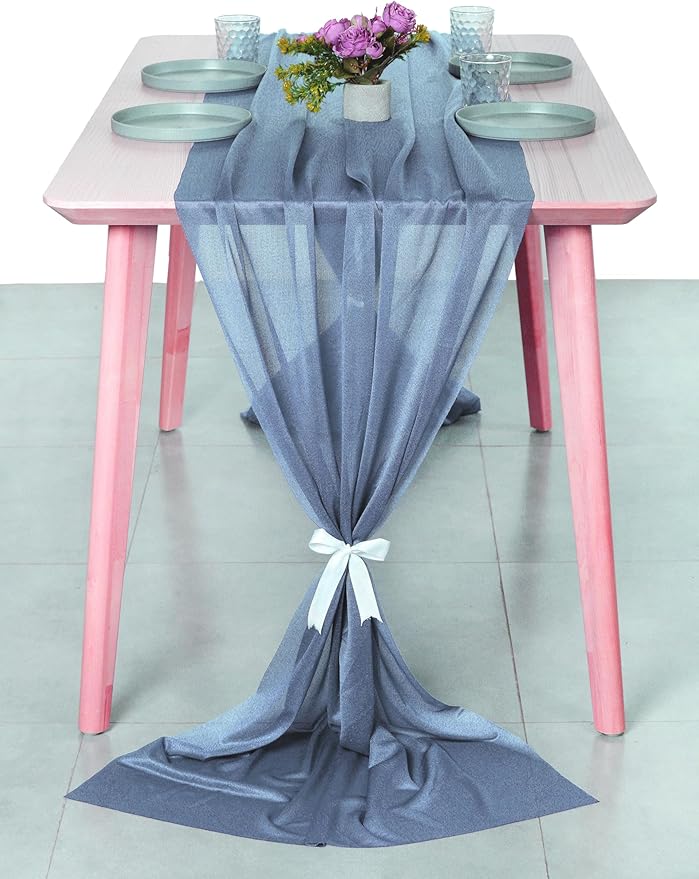 MDS Halloween Chiffon Table Runner - 15 Pack, 29 x 170 Inches, 14ft Each - Sheer Spooky Table Runners for Haunted House Parties, Trick-or-Treat Tables, Witchy Décor, Wedding & Events - Dusty Blue