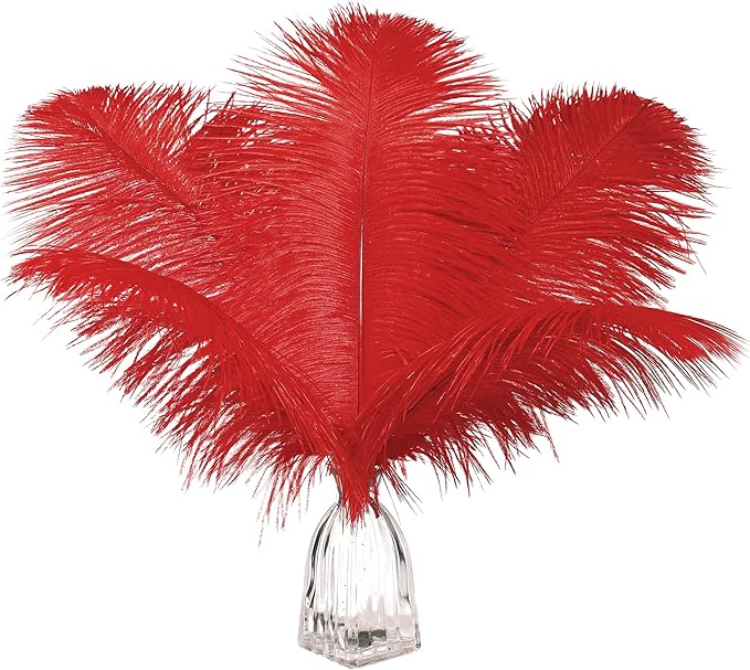 12pcs Natural Bright Red Ostrich Feathers 12-14inch (30-35cm) for Wedding Party Centerpieces,Flower Arrangement and Home Decoration.