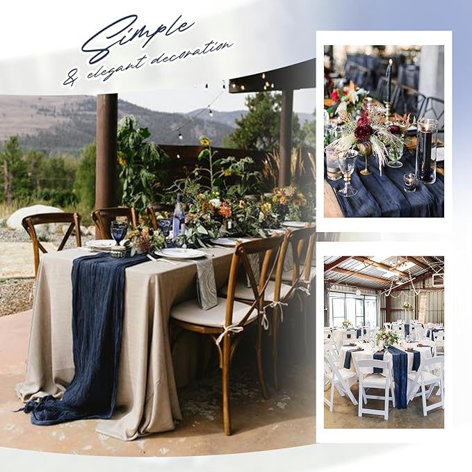 Aktor 12 Pack Navy Blue Table Runner Boho Cheesecloth Table Runner Semi Sheer Gauze Fabric Runners for Wedding Birthday Baby Shower Party Boho Table Decoration(Navy Blue)