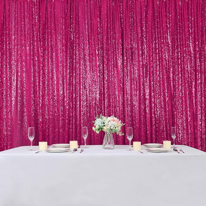 Hahuho Fuchsia Sequin Backdrop Curtain, 4PCS 2FTx8FT Glitter Backdrop Curtain for Parties, Christmas, Wedding, Party Decoration(4 Panels, 2FT x 8FT, Fuchsia
