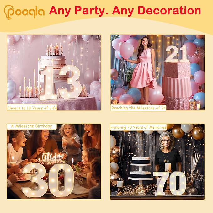 Pooqla 13th Birthday Decorations for Girls Boys, Light Up Number 13 for Party Table Decorations, 13th Birthday Gift for Girls, Backdrop Wall Decor for 13th Wedding Anniversary Decoration