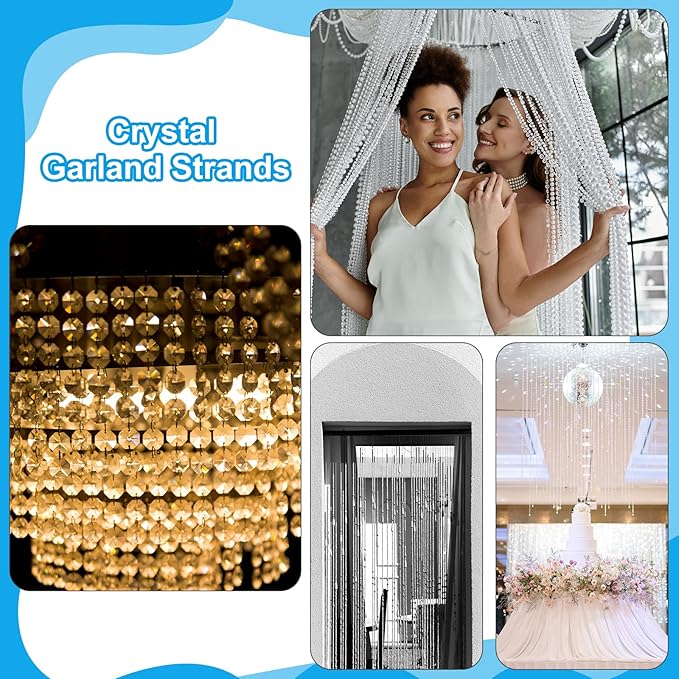 PATIKIL 14 mm Crystal Garland Strands, 98.4 Ft Acrylic Octagon Chandelier Bead Chains String for DIY Craft Wedding Party Home Decorative Jewelry Making, Clear