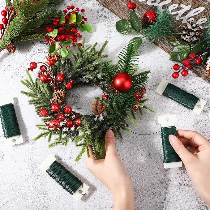 Ferraycle 16 Pack Green Floral Wire 38 Yards 22 Gauge Flexible Paddle Florist Christmas Green Wire for Crafts Christmas Wreaths Tree Garland and Floral Flower Arrangements