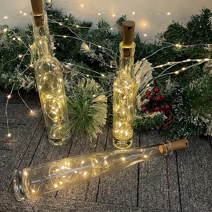 6-Pack LED Bottle Lights with Dual Battery Pack, 6.6ft 20 LEDs, Twice The Runtime, Warm White for Indoor & Outdoor Christmas Décor.(6 Pack, Warm White(Dual Battery Pack))