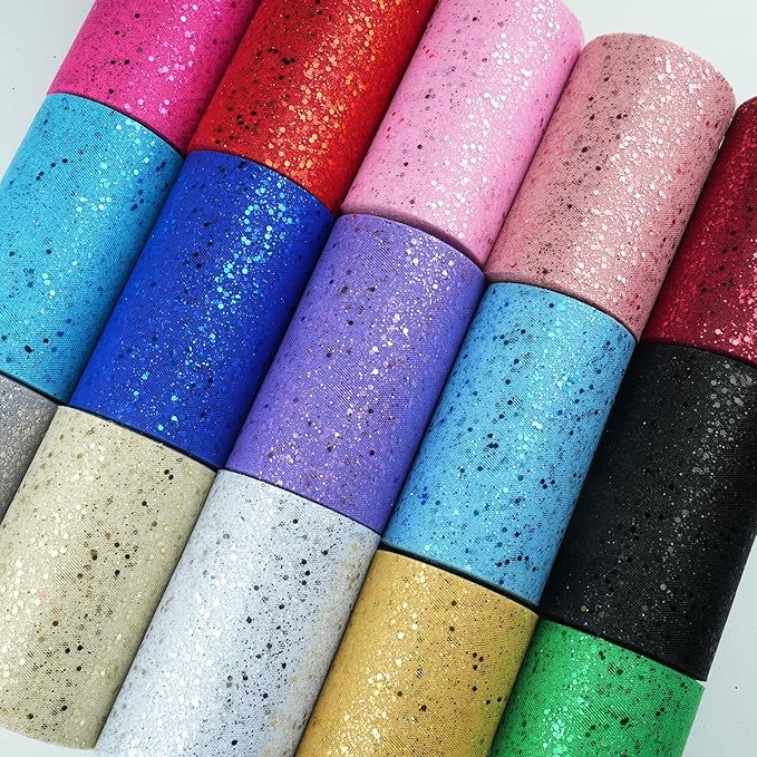 Glitter Tulle Rolls, 6” by 50 Yards (150FT) Sparkling Tulle Spool Ribbon Sequin Tulle Netting Fabric for Tutu Skirt Wedding Birthday Baby Shower (Black)