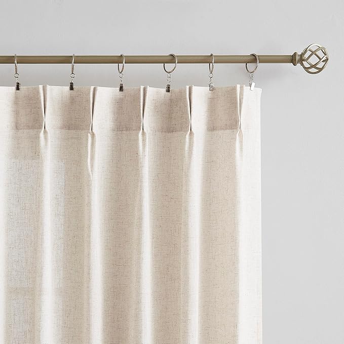 Vision Home Natural Pinch Pleated Semi Sheer Curtains Textured Linen Blended Light Filtering Window Curtains 108 inch for Living Room Bedroom Patio Pinch Pleat Drapes with Hooks 1 Panel 60" Wx108 L