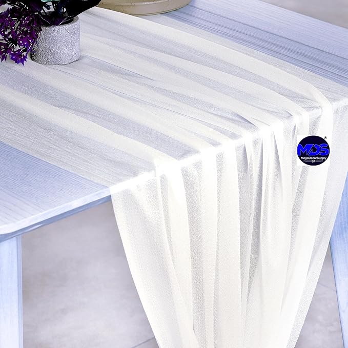 MDS 2 Pack 10ft Chiffon Table Runner 29 x 120 Inches Sheer Wedding Runner Romantic Rustic Table Runner for Wedding Decorations, Birthday Parties, Bridal Shower Party Arch Decor - Ivory