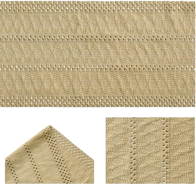 Artoid Mode Burlap Brown Farmhouse Woven Rustic Hollow Table Runner, Seasonal Holiday Hollow Kitchen Dining Table Decoration for Home Party Decor 12x48 Inch