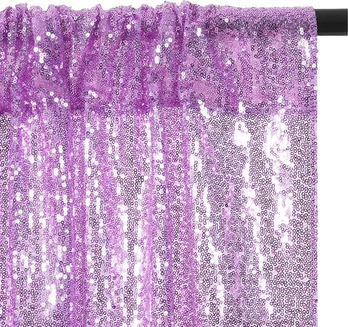 4Pcs 2Ft x 8Ft Sequin Backdrop Curtain, Glitter Photography Background, Sequence Xmas Thanksgiving Backdrop (Lavender, 4 pcs-2ftx8ft)
