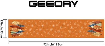 GEEORY Fall Watercolor Trees & Maple Leaves Table Runner 13x72 Inch, Rustic Farmhouse Autumn Thanksgiving Decor for Kitchen, Dining, Indoor/Outdoor Holiday Dinner Party Orange GT158-72