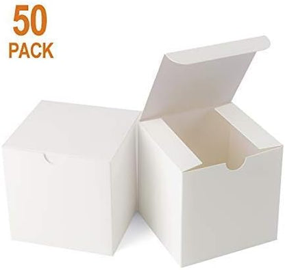GEFTOL Small White Gift Box - 50 Pack, 4x4x4 inches, Fold & Assemble Paper Box for Bridesmaids, Proposals, Birthdays, Christmas (White)