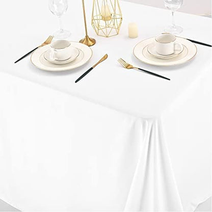 10 Pack Polyester Tablecloths, White 90 x 132 Inch Polyester Table Cloth for 8 Foot Rectangle Tables, Stain and Wrinkle Resistant Washable Fabric Table Cover for Wedding Banquet Restaurant Party