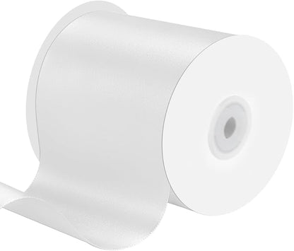 4 Inches x 25 Yards Polyester Satin Ribbon, Solid Color White Satin Ribbon for Crafts, Gift Wrapping, Hair Bows, Wedding Party Decoration, Bow Making (White)
