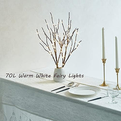 Hairui Twig Branches with Fairy LED Lights 18IN 70LED Battery Operated Lighted Brown Willow Branches for Home Witner Christmas Decoration Indoor Outdoor Use (Vase Excluded)