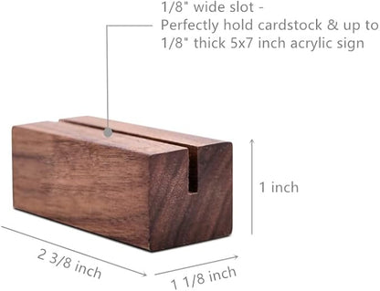 UNIQOOO 5 Pack Place Card Holders | Rustic Walnut Wood Escort Cards Display Stands | Table Number Sign & Photo Stand | Perfect for Retail Shop Cafe Home Wedding Dinner Party Events Decoration