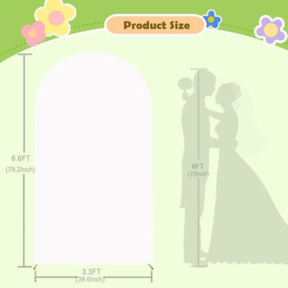 White Arch Cover for Mother`s Day Decor 6.6FT Spandex Arched Backdrop Cover Double Side Wedding Arches Covers Round Top Chiara Back Drop Cover for Baby Shower Banquet Balloon Party Celebration