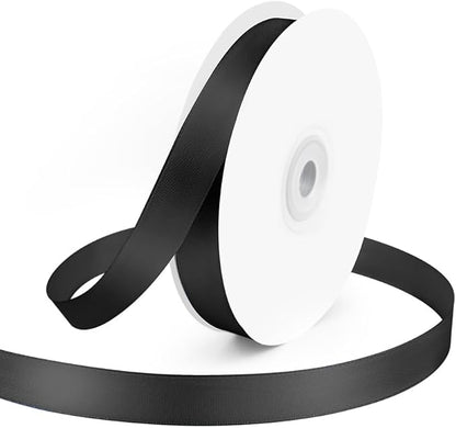 KMER LIFE 5/8" Wide x 50 Yards Black Single Faced Polyester Satin Ribbon, Black Satin Ribbon Perfect for Wedding Decor, Wreath, Crafts, Gift Wrapping & Other Projects (Black)