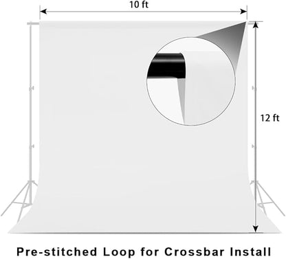 10x12ft White Backdrop for Photography, Polyester White Screen with 4 Clamps for Multiple Occasions
