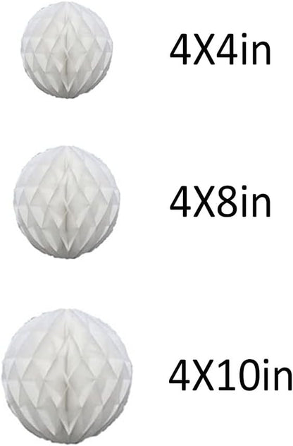 12pcs Party Honeycomb Balls Decorations 4'' 8'' 10'' Honeycomb Ball Flower Tissue Pom Poms Flower Balls Hanging Flower Balls for Baby Shower Birthday Wedding Nursery Wall Decor(4'' 8'' 10'' White)