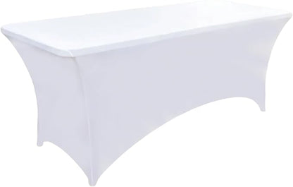 10-Pack 4ft White Spandex Table Covers for Rectangular Folding Tables - Wrinkle Resistant Stretch Tight Table Cloths - Fitted Table Protector for Parties, Trade Shows, Banquet, and Wedding