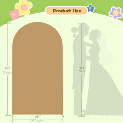 Khaki Wedding Arch Cover 6FT Spandex Arches Cover Brown Round Top Chiara Backdrop Cover Tan Arch Frame Fabric Double Sided Arched Covers for Baby Shower Birthday Party Decoration