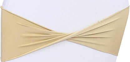 VDS Pack of 150 PCS | Champagne | Spandex Chair Sashes Bows Without Buckle | Stretch Elastic Banquet Universal Folding Chair Band Tie with for Wedding Party Conference Celebration Event Decoration