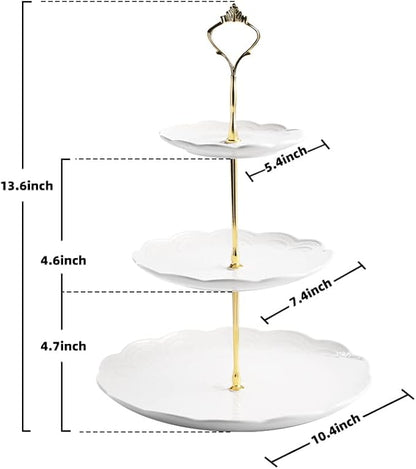 Sweejar 3 Tier Ceramic Cake Stand Wedding, Dessert Cupcake Stand for Tea Party Serving Platter(Rose White)