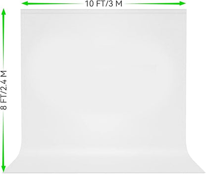 8X10 FT White Backdrop, 100% Polyester Photography Background Curtain Screen, Foldable White Screen Washable for Professional Photoshoot Portraits Party Video Studio